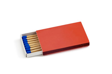 Box of blue matches isolated on white background