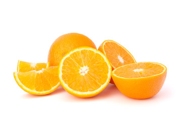 Sliced orange fruit segments  isolated on white background