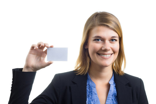Business Woman Holding White Card