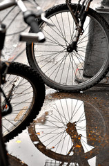 Partked bikes in rain