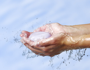 Fototapeta premium A soap washing woman hands