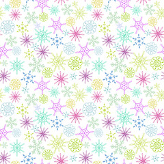 Seamless multicolored snow flakes pattern