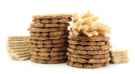 tasty crispbread and ears, isolated on white