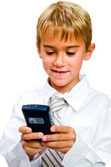 Smiling boy text messaging