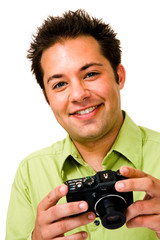 Young man photographing