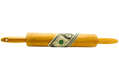 One dollar wrapped on rolling pin
