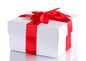 Obraz premium gift box with red ribbon, isolated on white