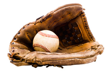 Baseball with baseball glove