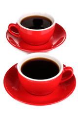 A red cups of strong coffee isolated on white