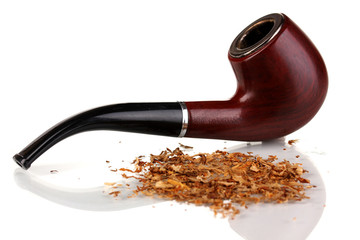 Smoking pipe and tobacco isolated on white