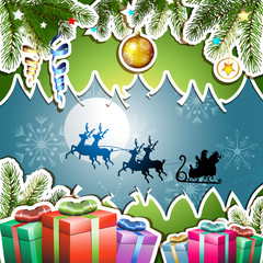 Christmas with gifts and Santa sleigh