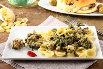 Orecchiette pasta with broccoli rabe and sausage - 46838484
