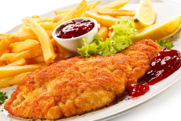 Pork chop, French fries and lingonberry