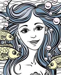 Sketch of mermaid with hair like waves