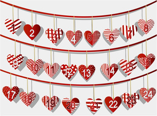 Christmas calendar with sweet handcraft hearts