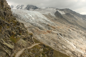 footpath to Glacier du Tour in French Alps