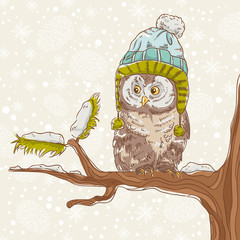 Christmas card of an owl in a hat © Yuzach