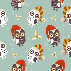 Fotobehang Cute Christmas owl with presents seamless pattern © Yulia