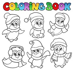 Fototapeta premium Coloring book cute penguins 3