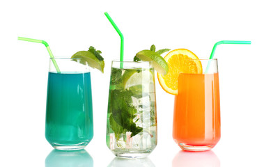 Three cocktails isolated on white