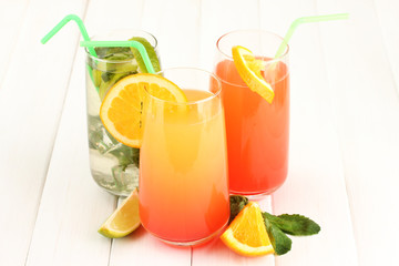 Three cocktails on white background