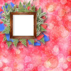 Abstract star background with wooden frame and bunch of twigs Ch