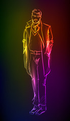 Hand-drawn fashion model from a neon. A light man