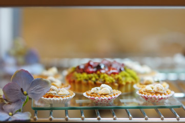 Mini tarts on a cake shop