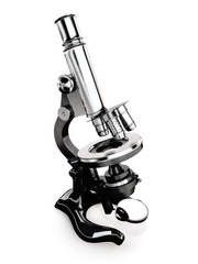 Retro vintage microscope on a white background