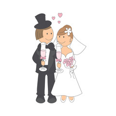 Wedding couple with glasses of a champagne