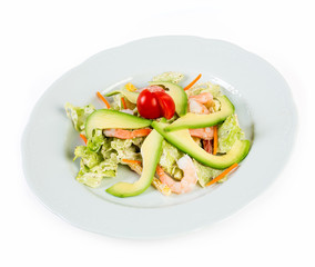 Salad with avocado and prawns