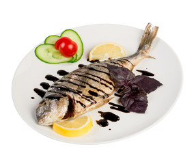 roast fish on the white