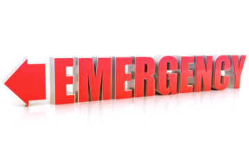 Emergency text with reflection on a white background.