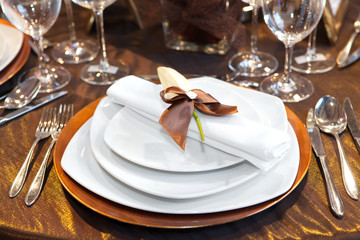 Wedding dinner detail in white and brown
