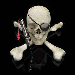 Pirate skull and crossbones with eye patch and dagger