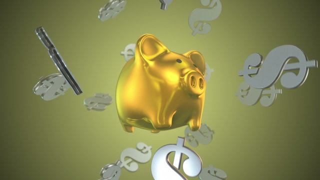 Golden Piggy Bank 3D Render