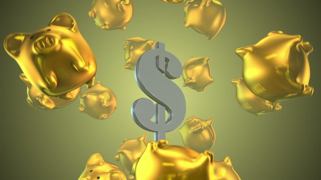 Dollar and Piggy Bank 3D Render