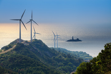 wind farm with beautiful seascape