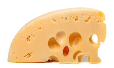 Piece of cheese on white background