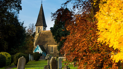 church in autumn