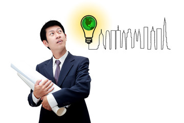 Business man thinking an idea in his construction planning
