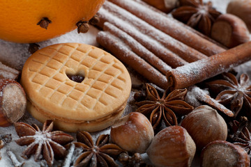 Set of spices, star anise, cinnamon and cloves