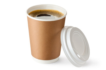 Opened take-out coffee in cardboard cup - 46852616