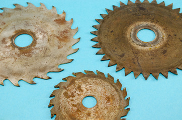 circular saw disks blades on blue