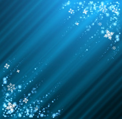 Christmas blue star and new year night snow background