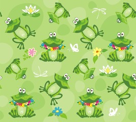 Frogs and toads. Seamless pattern. Vector illustration.