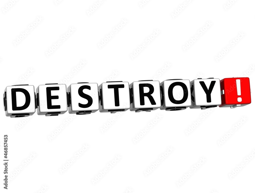 Poster 3d destroy button click here block text