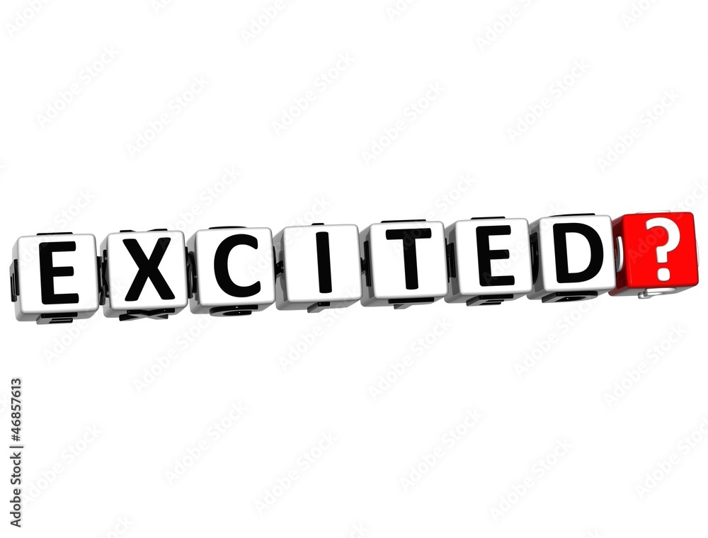 Aufkleber 3d excited button click here block text