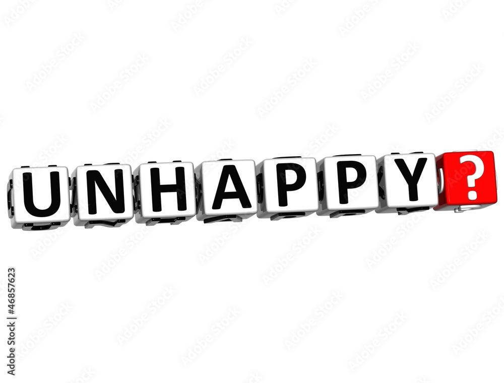Aufkleber 3d unhappy button click here block text