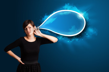 Young woman with modern speech bubble
